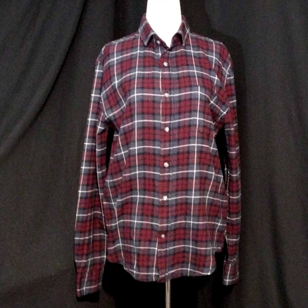 Tallwoods Bruno Milano Long Sleeve Button Up Plaid Flannel Top Size Small
